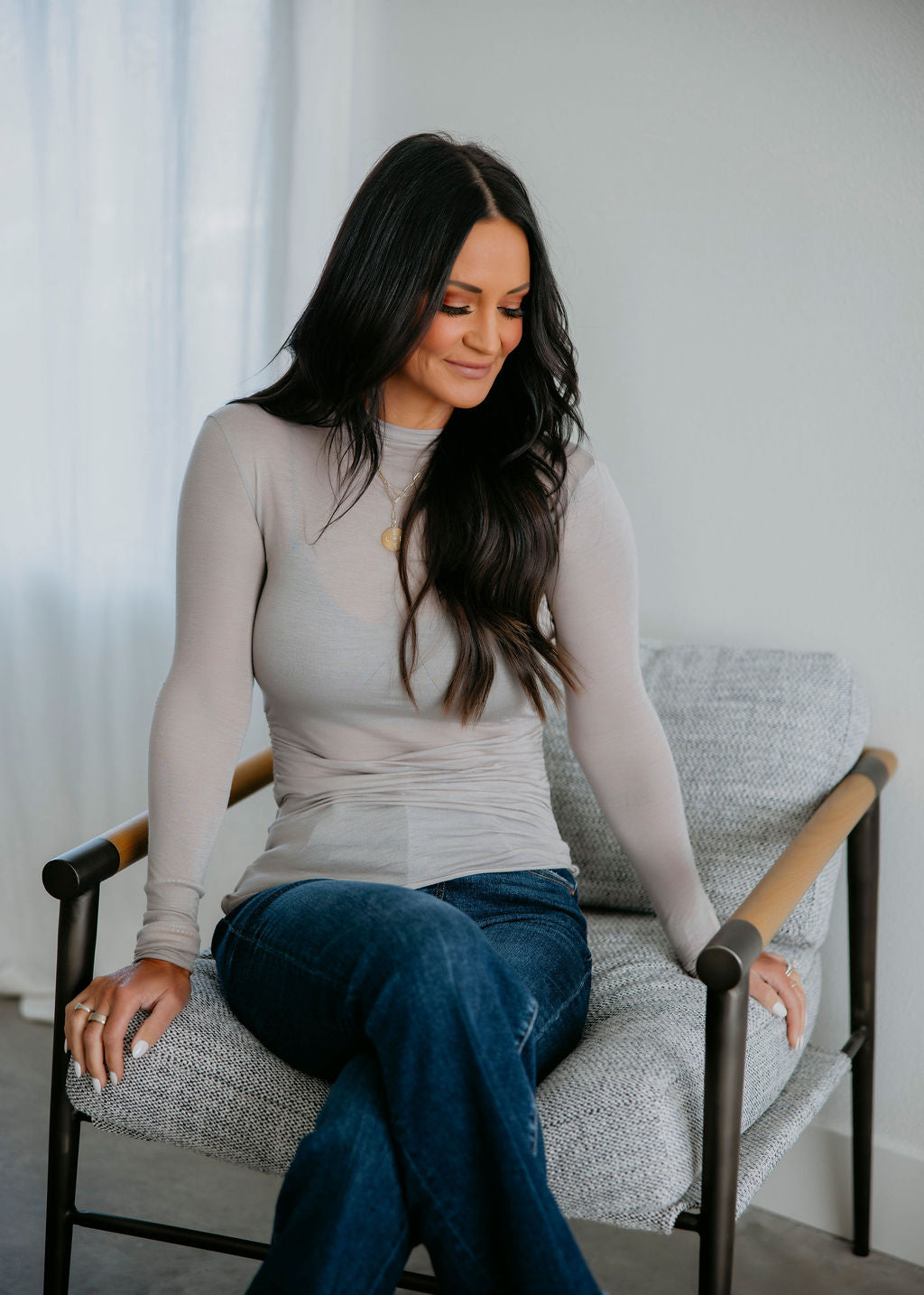 Angaline Mesh Mock Neck Top