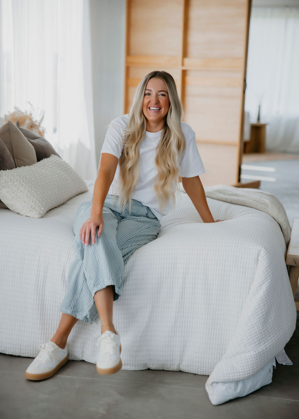 Cove Pinstriped Barrel Jeans