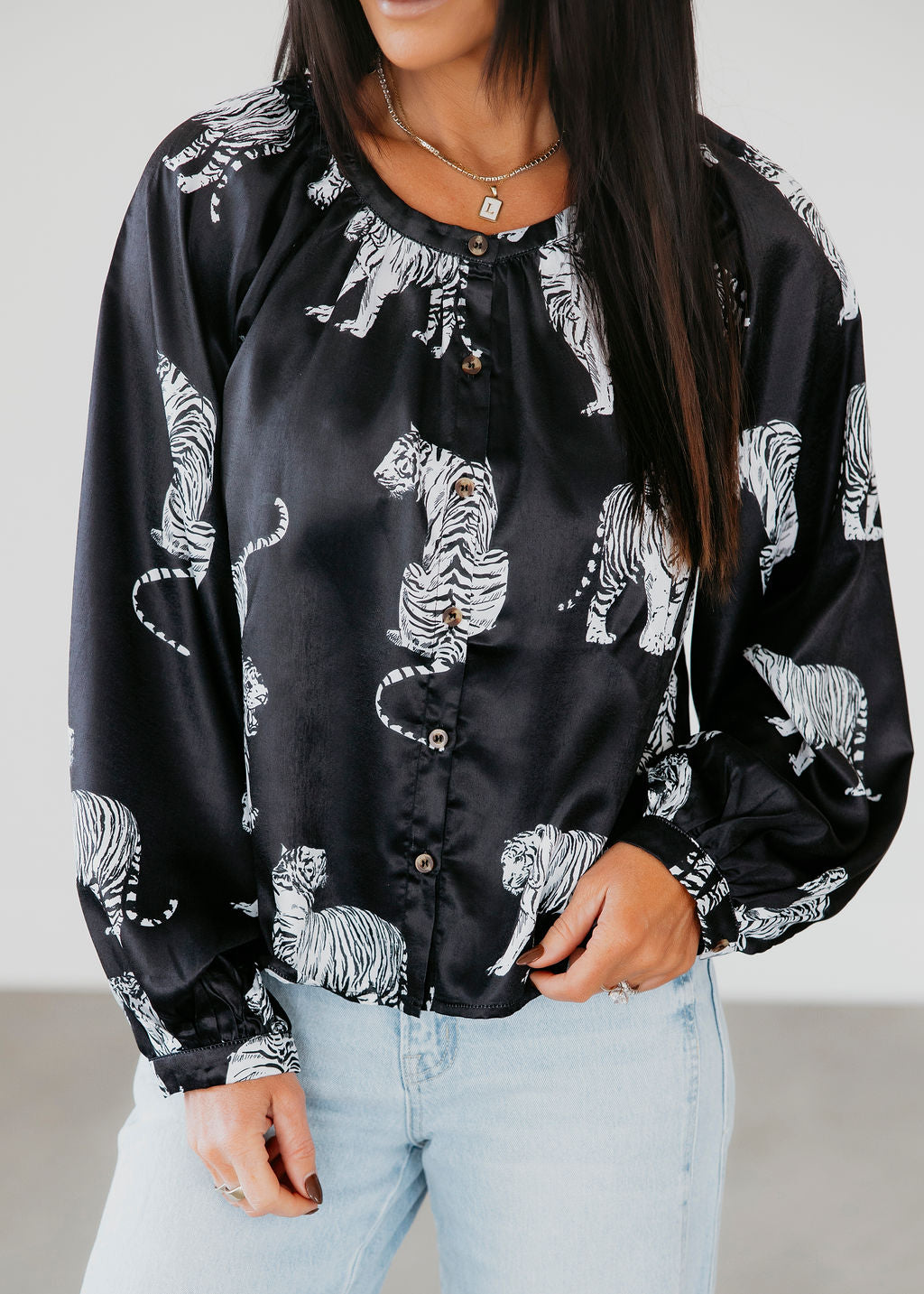 image of Tiger Button Down Blouse