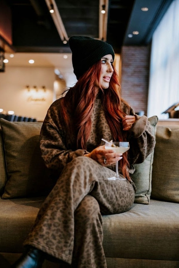 Leopard Throw on Wide Leg Sweatpants by Chelsea DeBoer