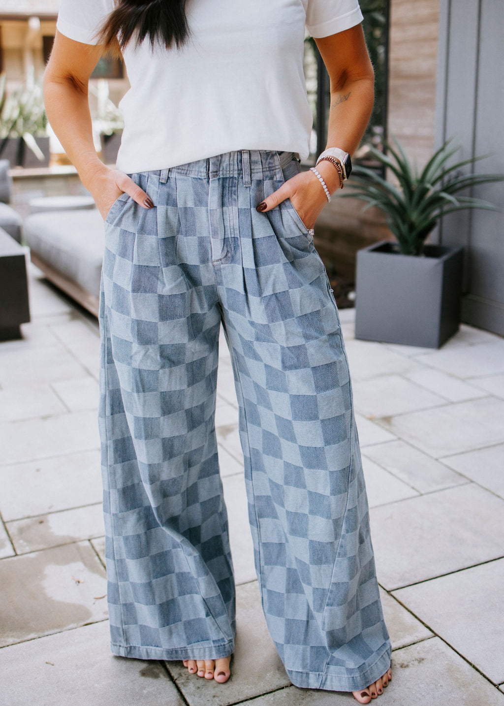 Sterling Checkered Wide Leg Pants