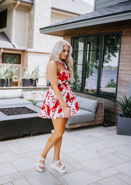 Carmine Printed Halter Dress