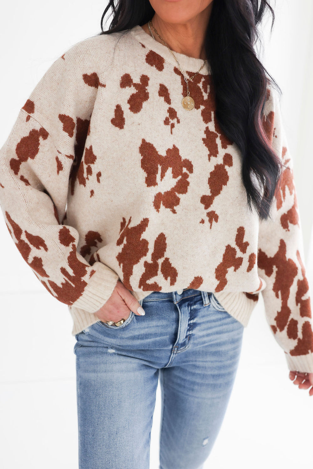 Cow Print Oversized Sweater