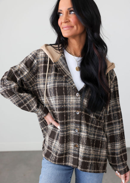 Noelle Hooded Plaid Shacket product view