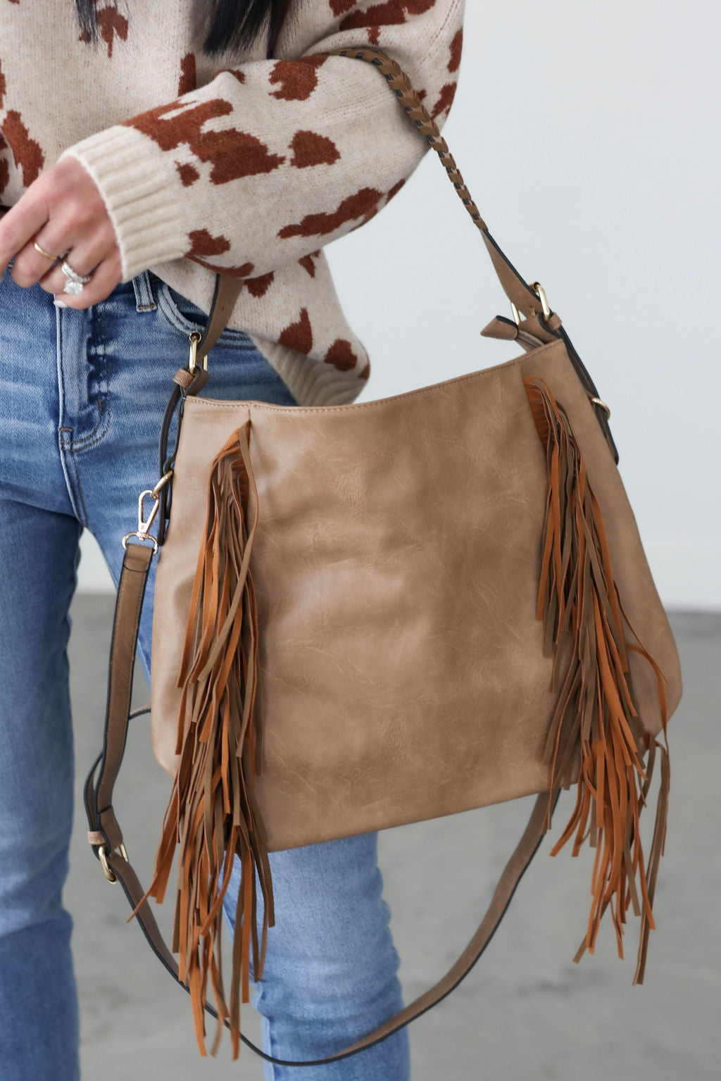 image of Talyn Fringe Hobo Bag
