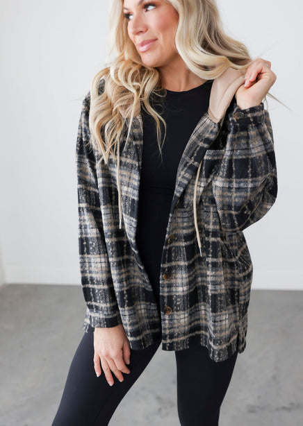 Noelle Hooded Plaid Shacket product view