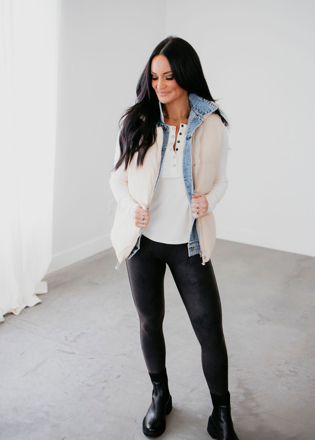 Jenna Denim Layered Puffer Vest