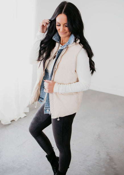 Jenna Denim Layered Puffer Vest