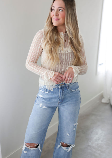 Corin Lace Henley Top product view