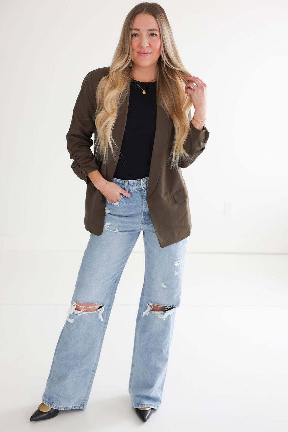 Chessa Ruched Sleeve Blazer