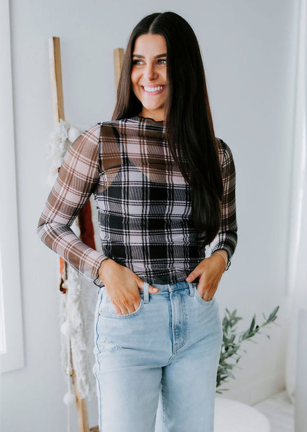 Kellie Mock Neck Plaid Top product view