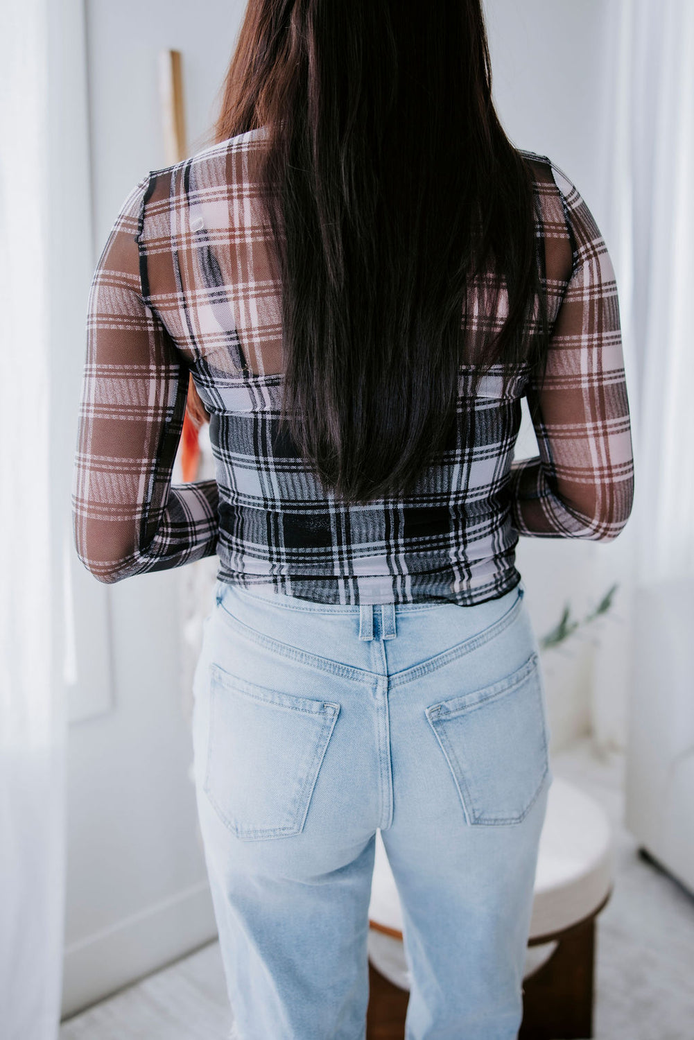 Kellie Mock Neck Plaid Top