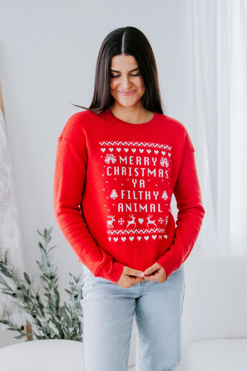 image of Merry Christmas Ya Filthy Animal Sweatshirt