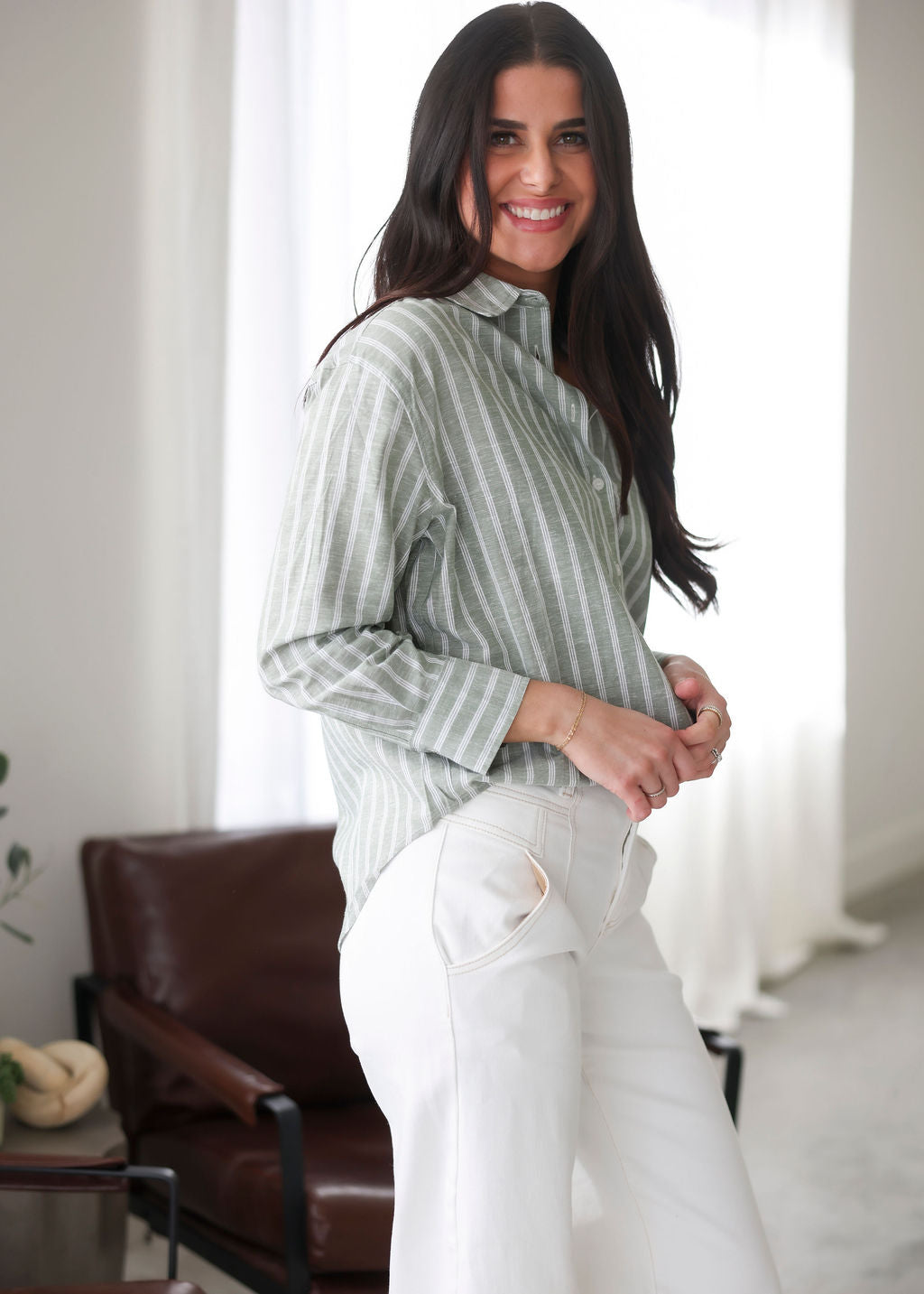 Talon Striped Button Down Top