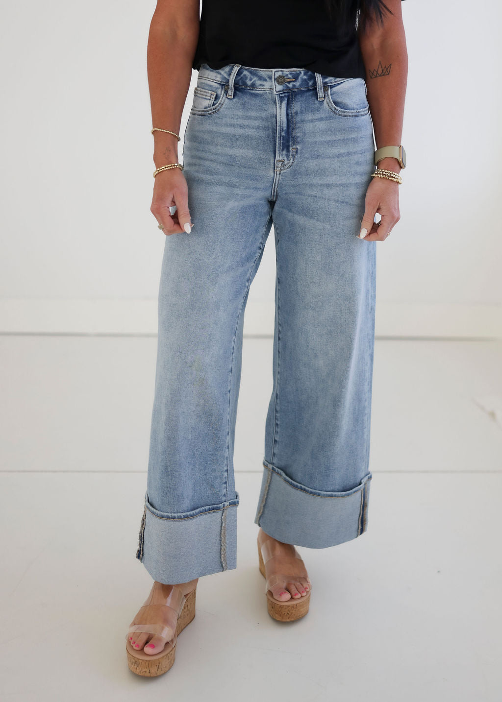 image of Ari Hidden Cuffed Wide Leg Jean