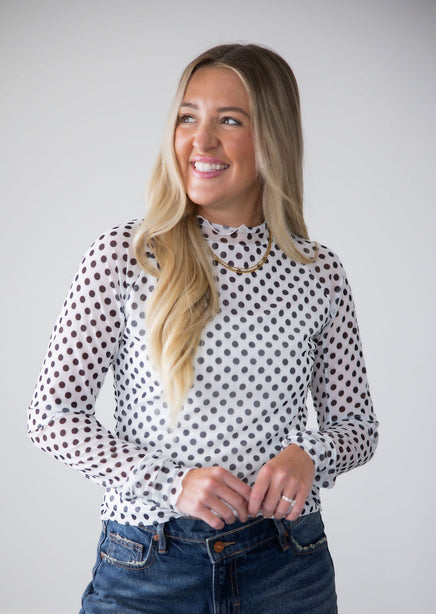 Abegail Polka Dot Mesh Top product view