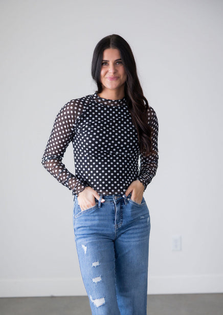 Abegail Polka Dot Mesh Top product view