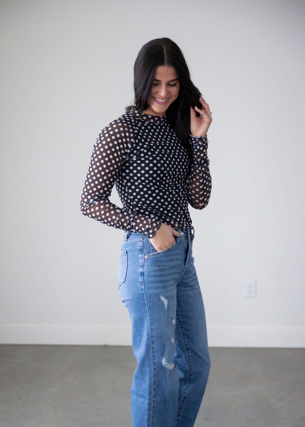 Abegail Polka Dot Mesh Top
