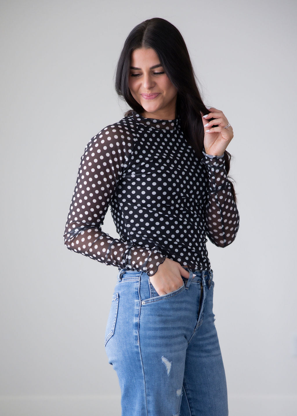 Abegail Polka Dot Mesh Top