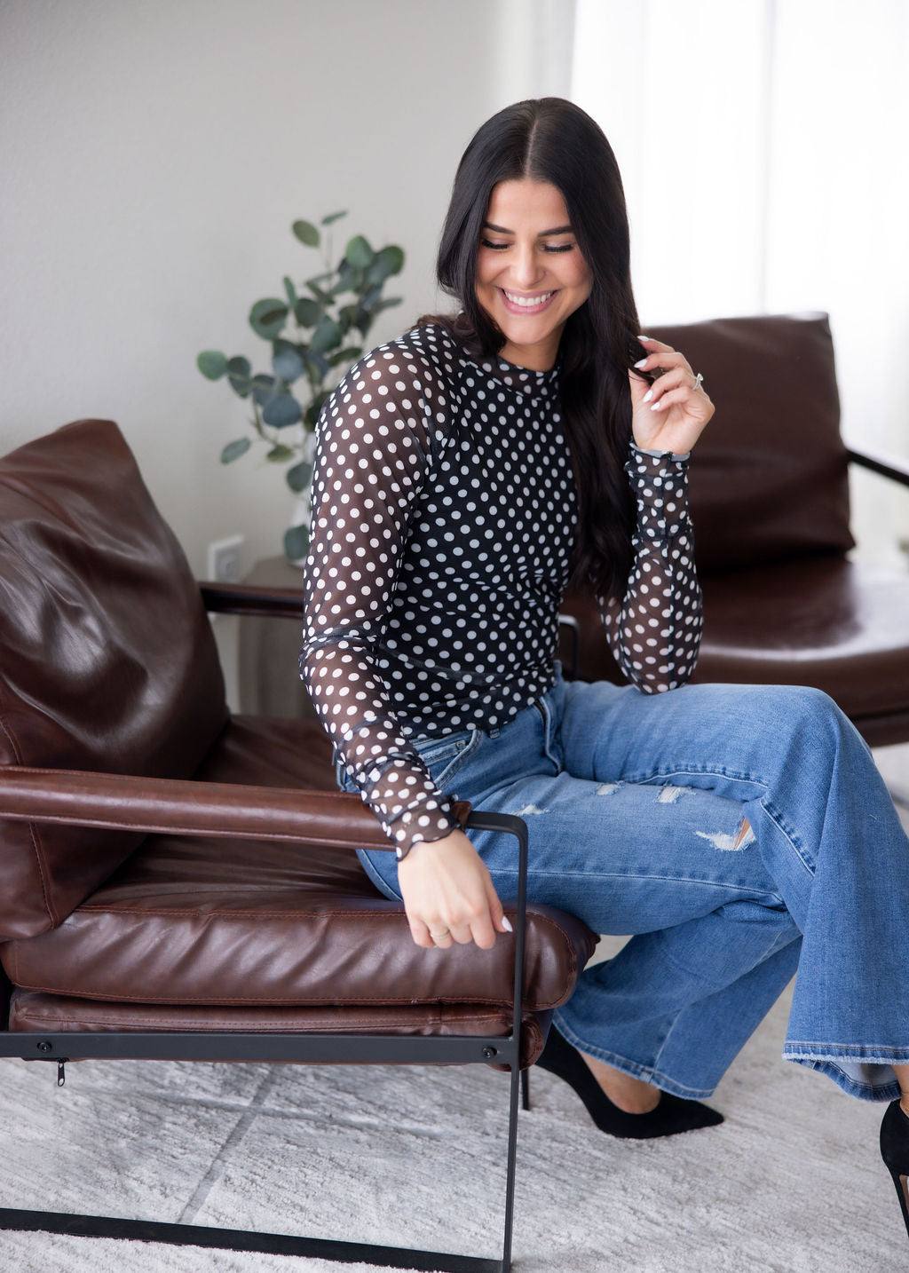 Abegail Polka Dot Mesh Top