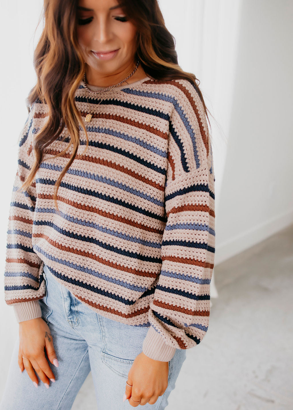 image of Fia Stripe Crochet Sweater