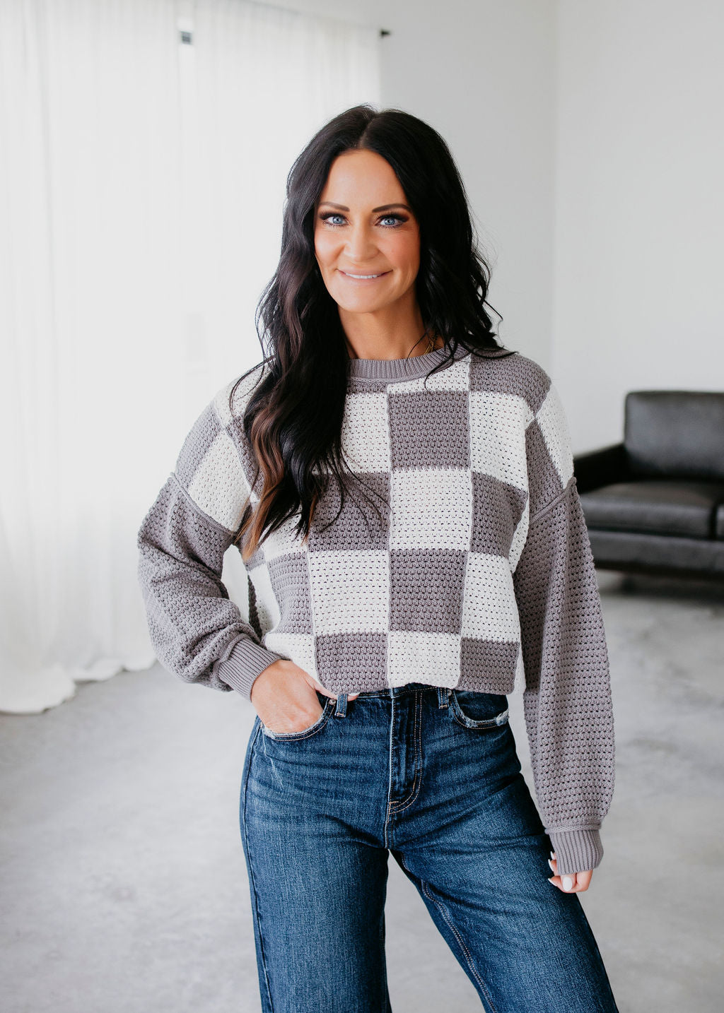 image of Dravin Checkered Knit Sweater