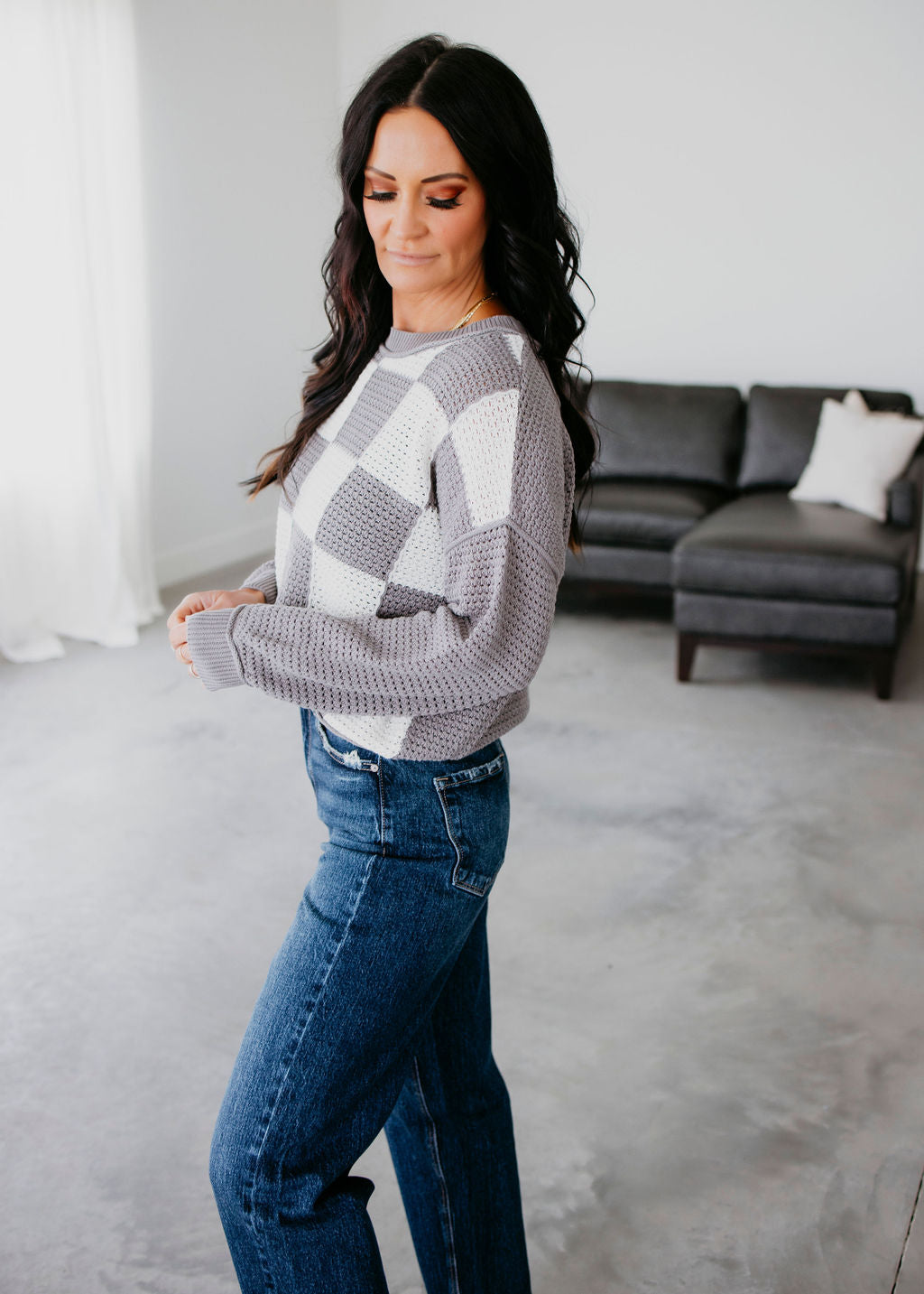 Dravin Checkered Knit Sweater