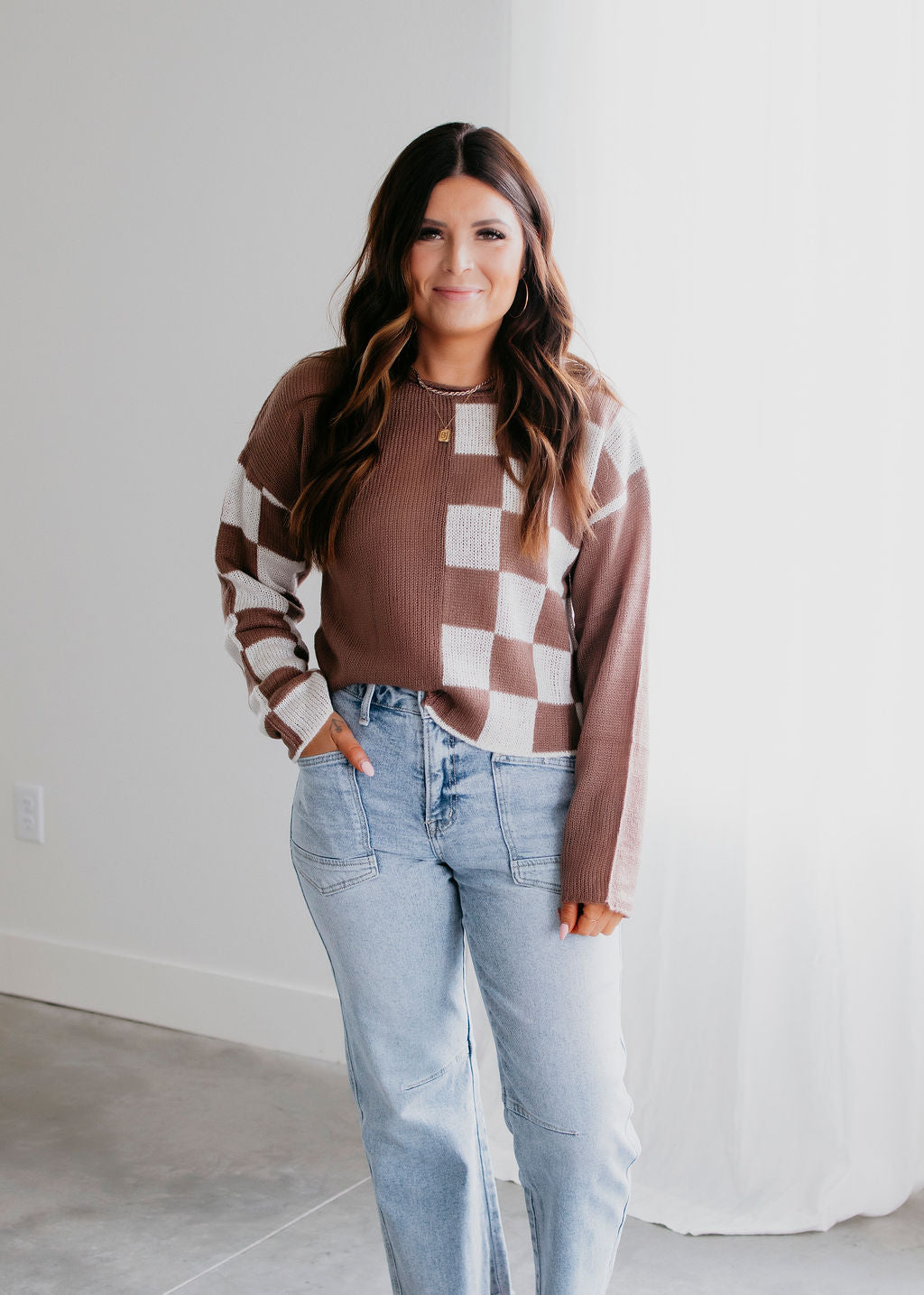 image of Kaela Checkered Knit Sweater