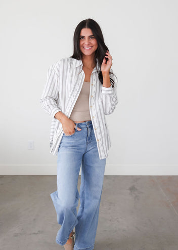 Rowena Striped Button Top