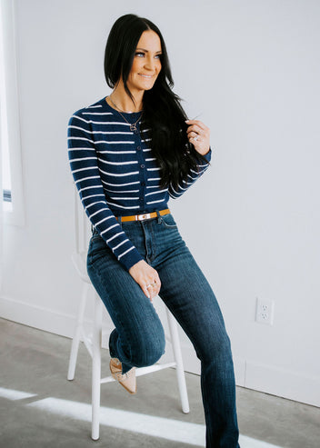 Elsey Striped Button Front Cardigan