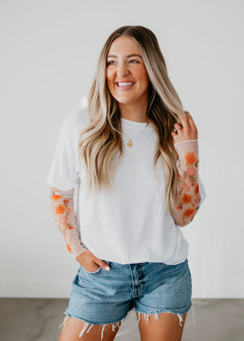 Floral Mesh Cap Sleeve Top