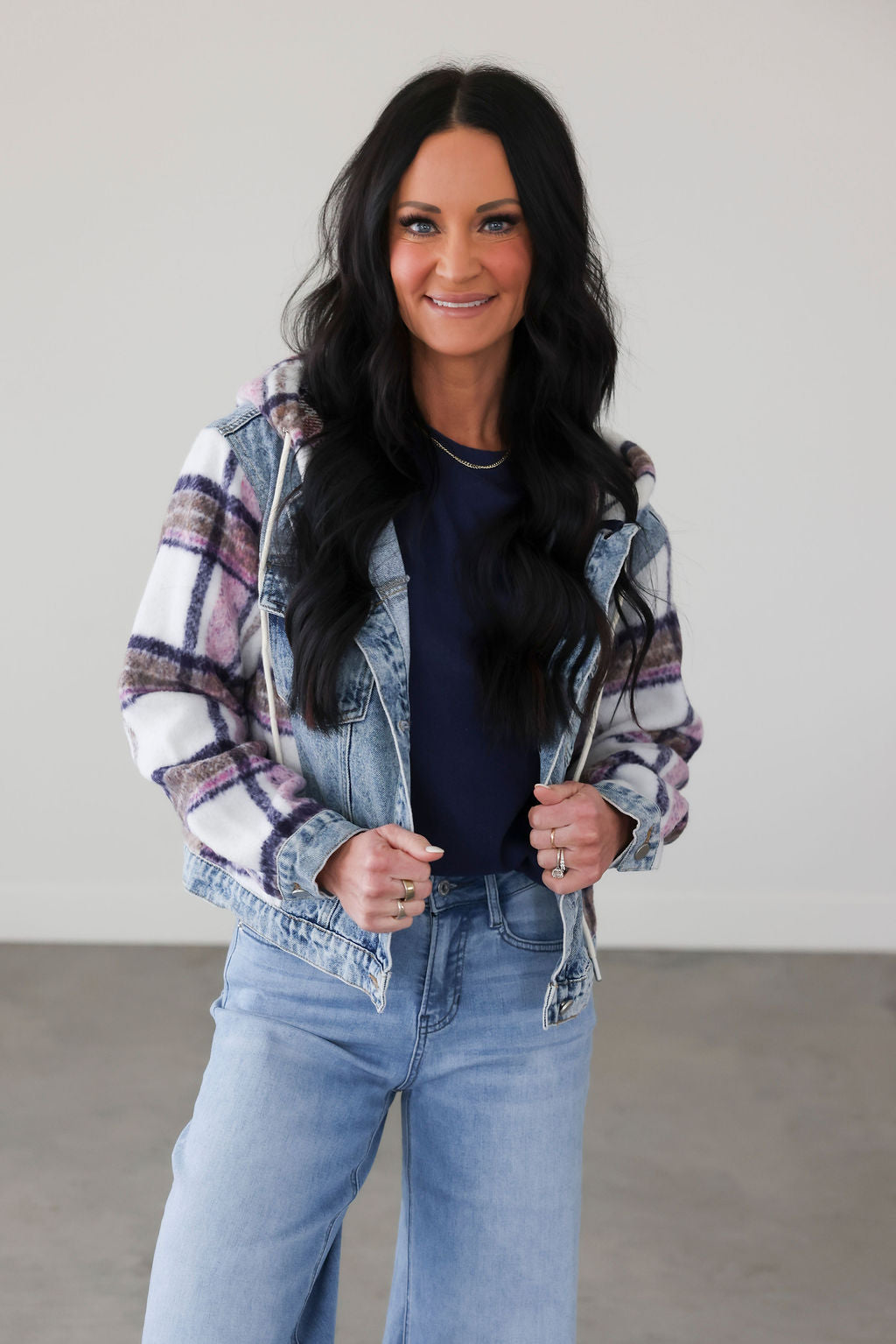 image of Dally Plaid Denim Jacket