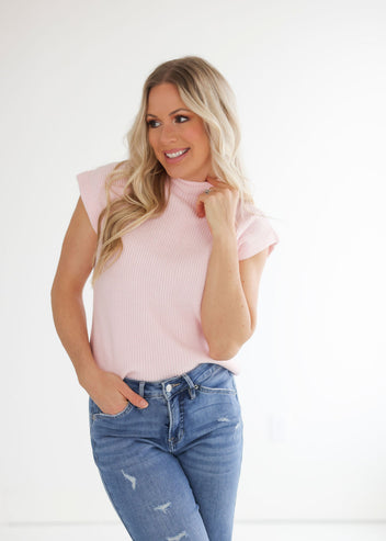 Cher Mock Neck Ribbed Top