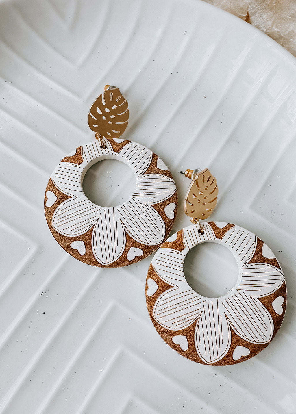 image of Engraved Wood Flower Hoops