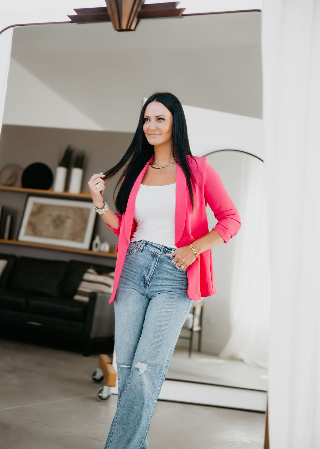 The Workshop Suttin Ruched Sleeve Blazer Oatmeal Medium