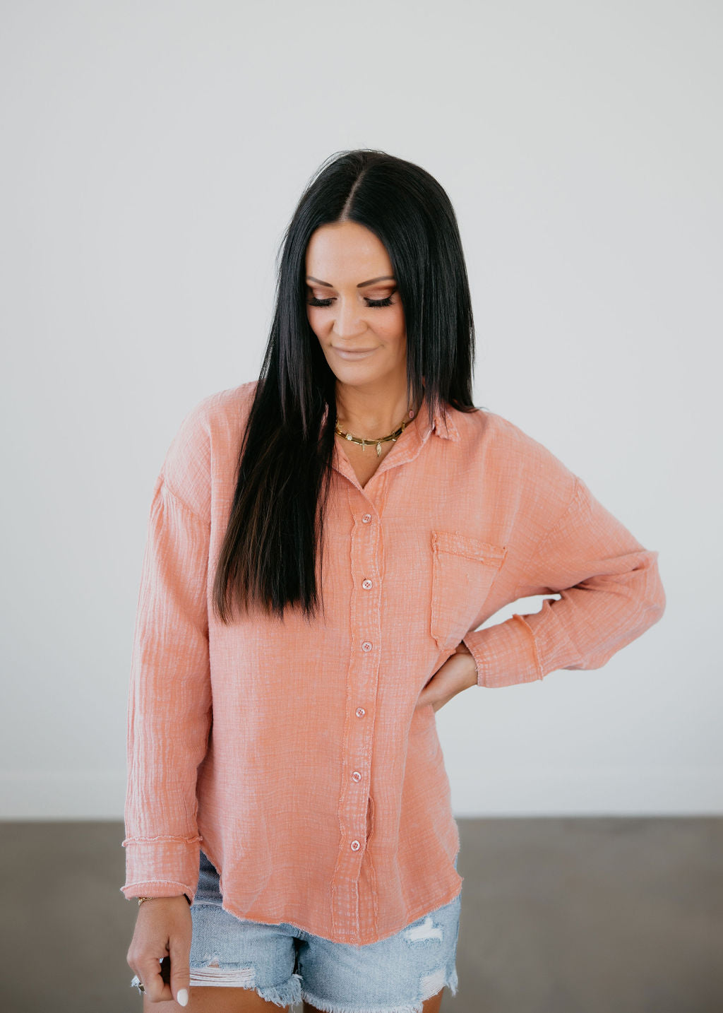 Eve Raw Edge Button Down Top