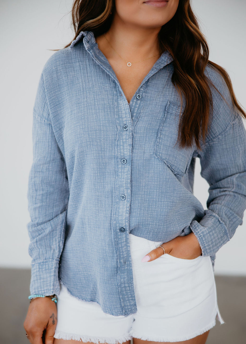 Eve Raw Edge Button Down Top