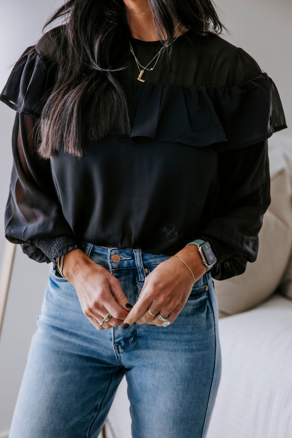 Melodee Sheer Ruffle Blouse