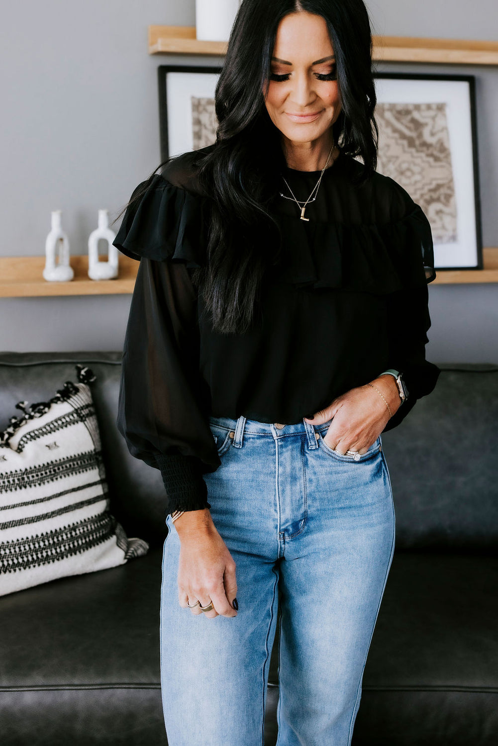 Melodee Sheer Ruffle Blouse