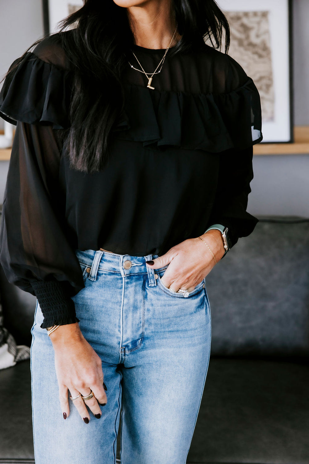 Melodee Sheer Ruffle Blouse