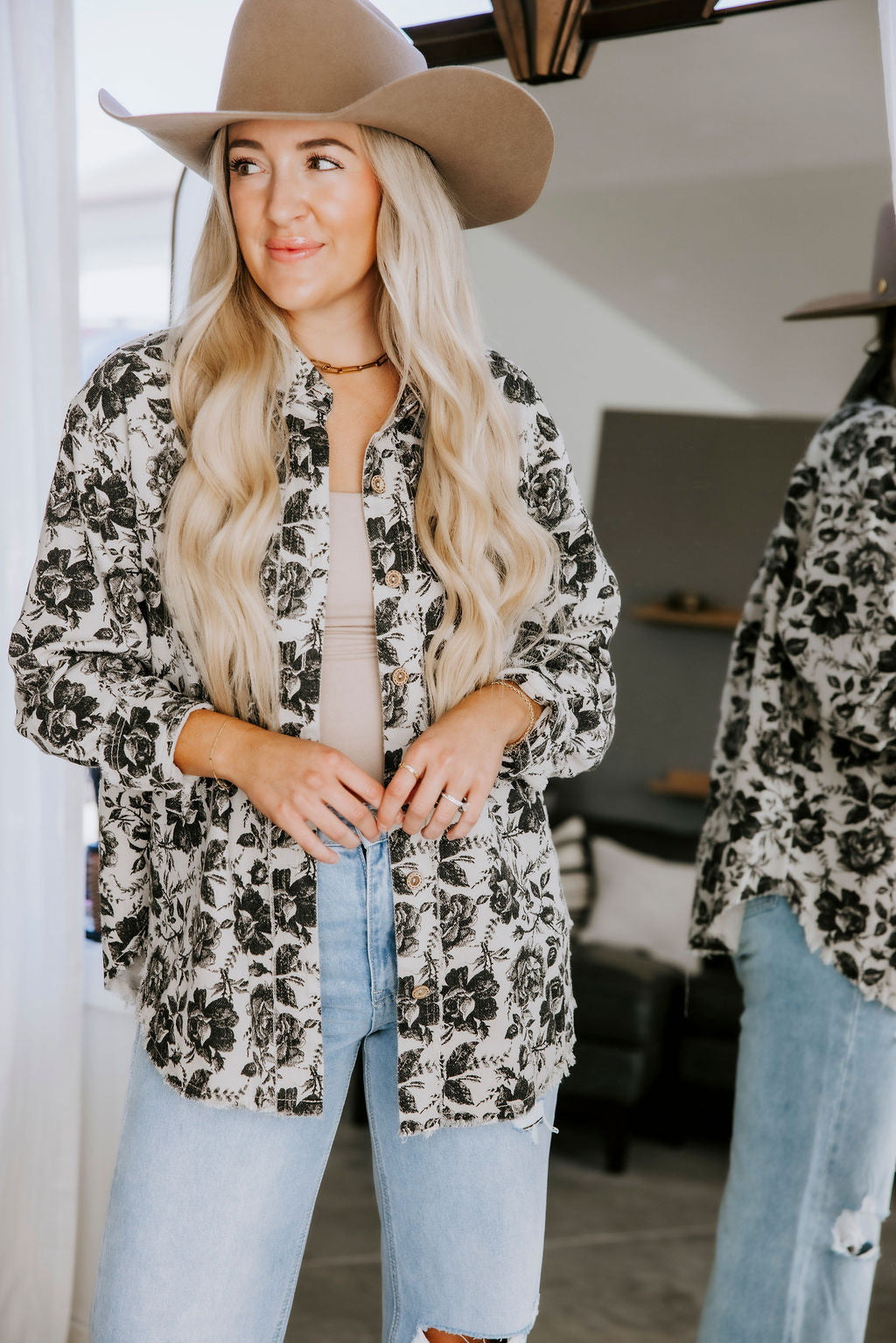 image of Koe Floral Print Button Down Top