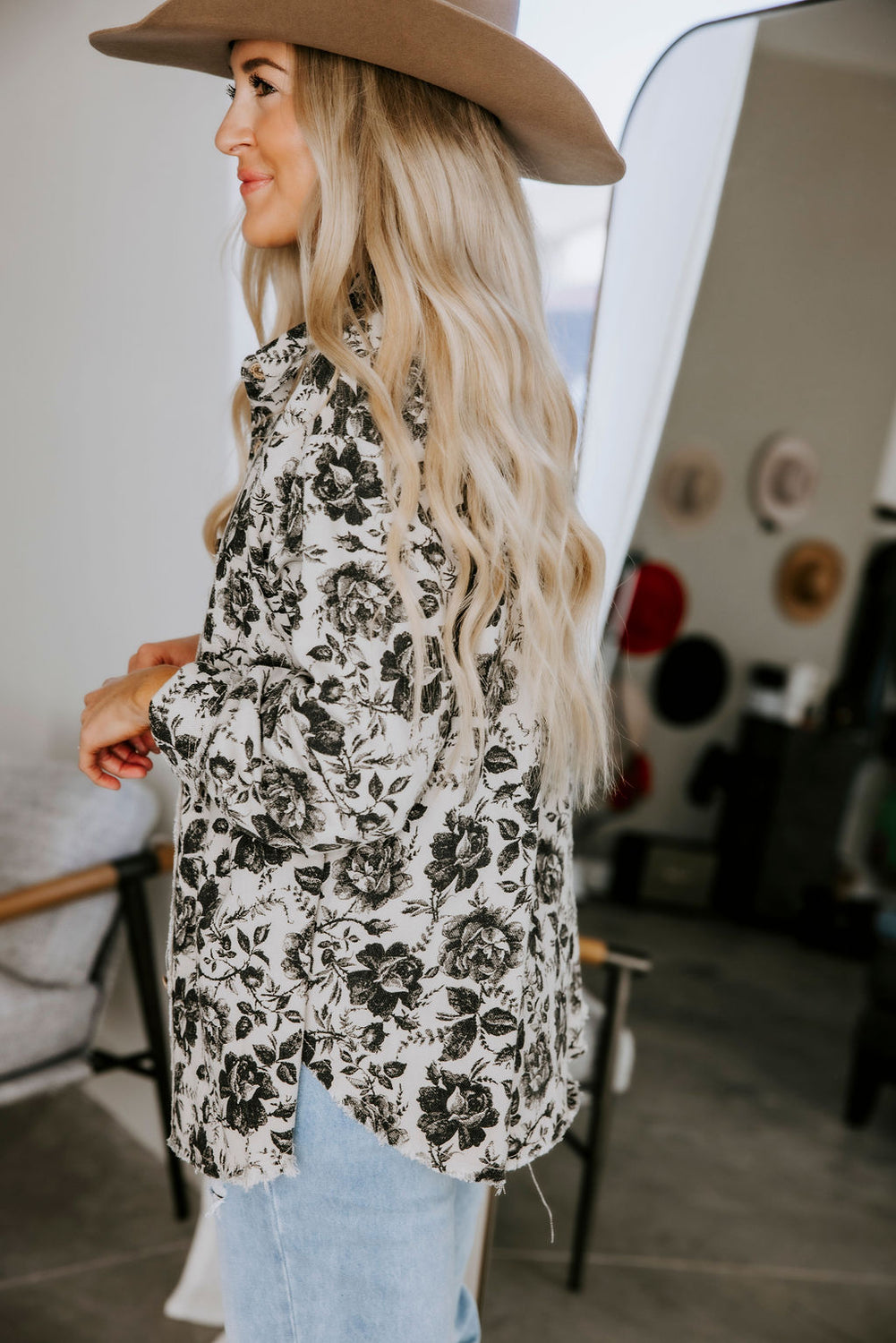 Koe Floral Print Button Down Top