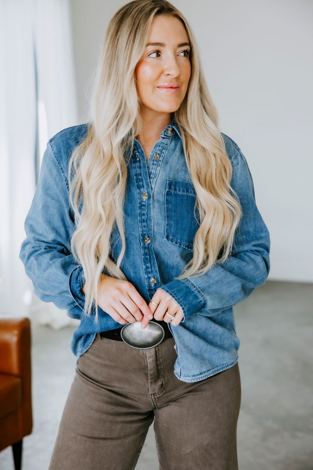 image of Nicole Two Tone Denim Shirt