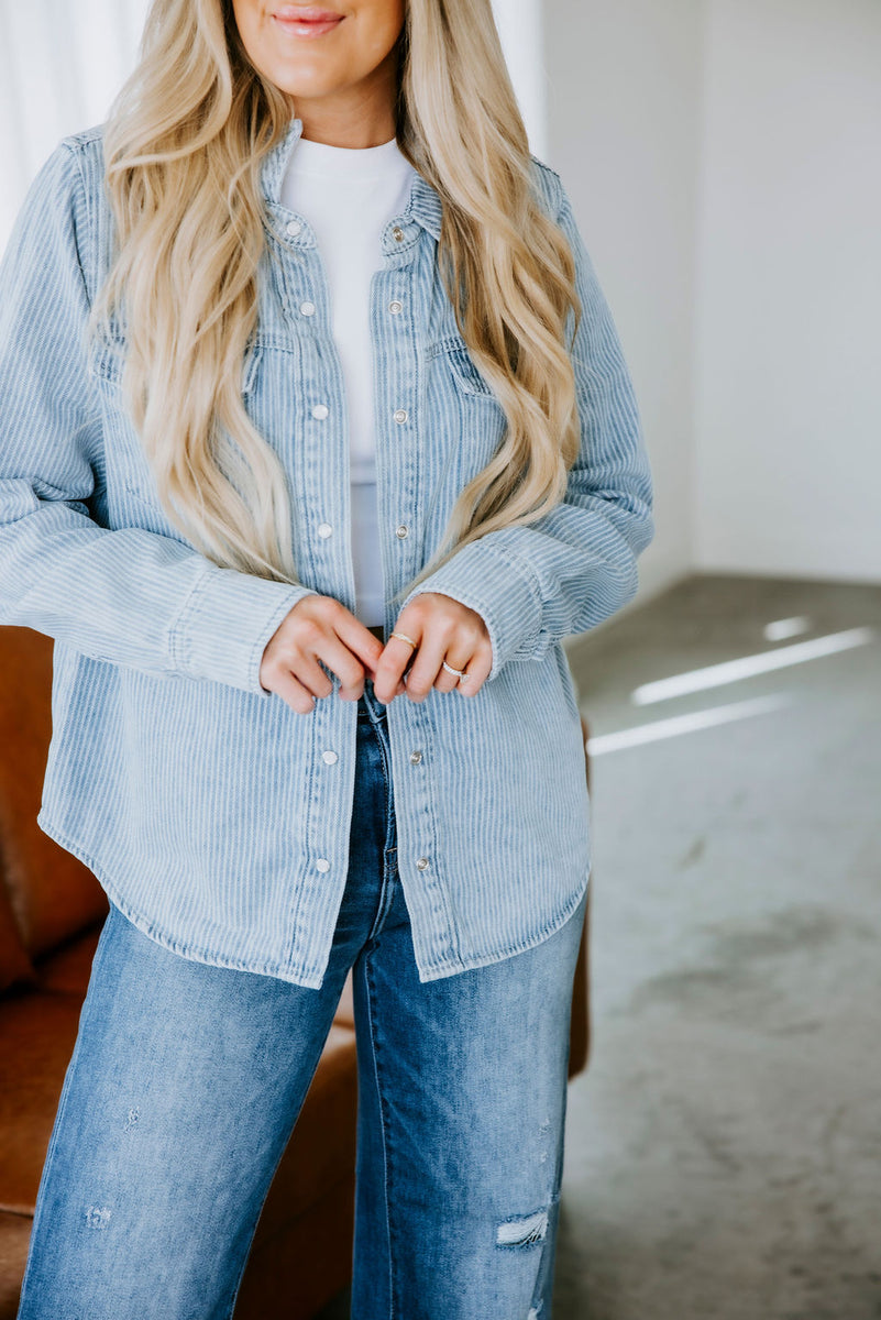 Pippin Striped Denim Shacket – Lauriebelles