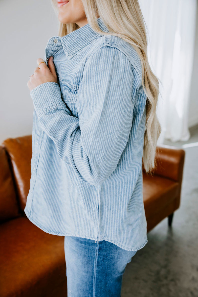 Pippin Striped Denim Shacket – Lauriebelles