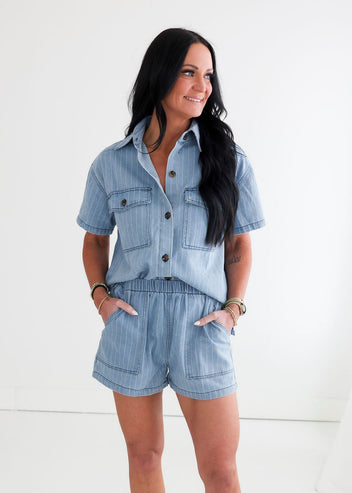 Henrik Stripe Denim Short Set