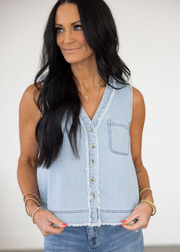 Kam Pinstripe Denim Vest