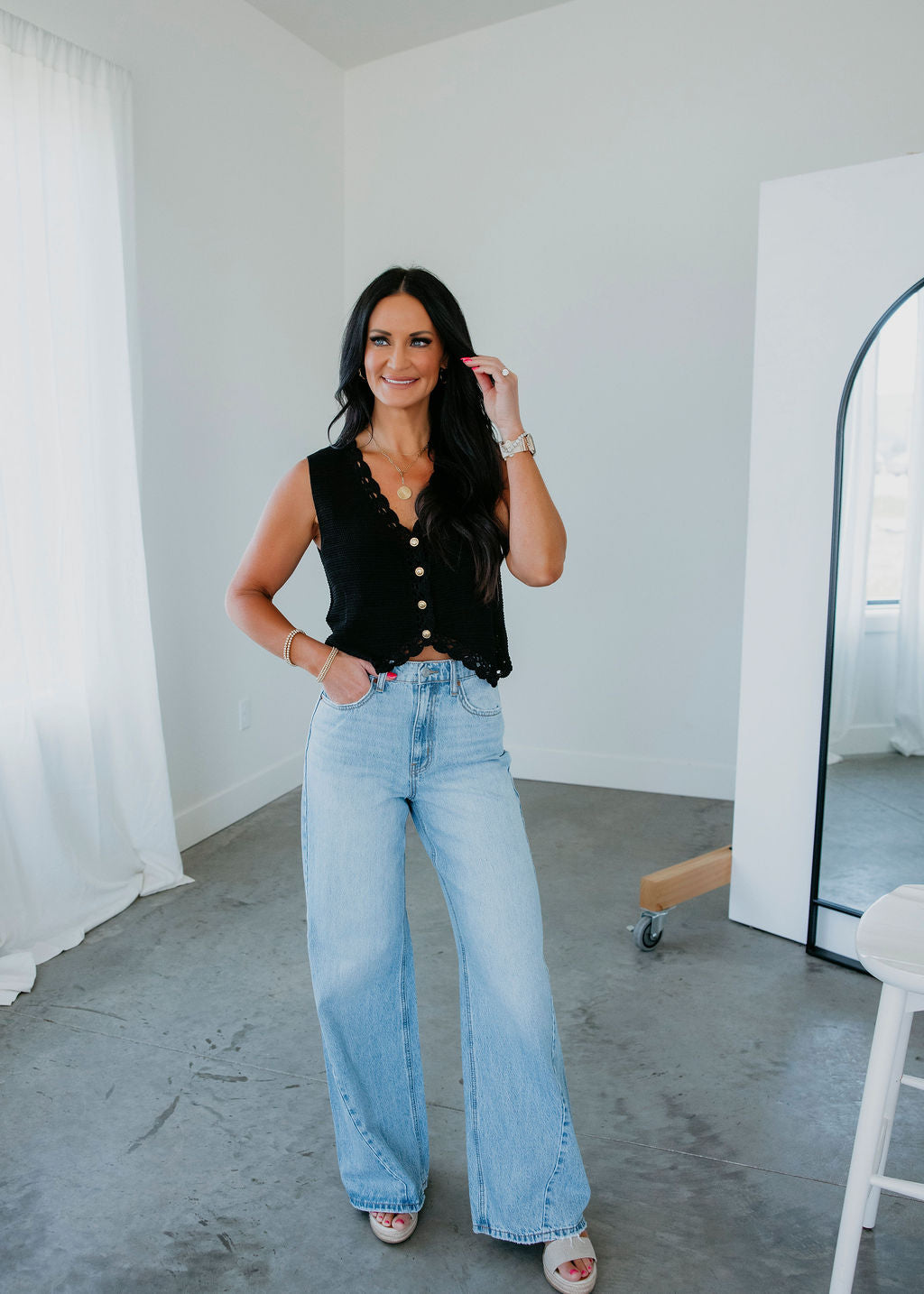 Cari Crochet Button Down Vest