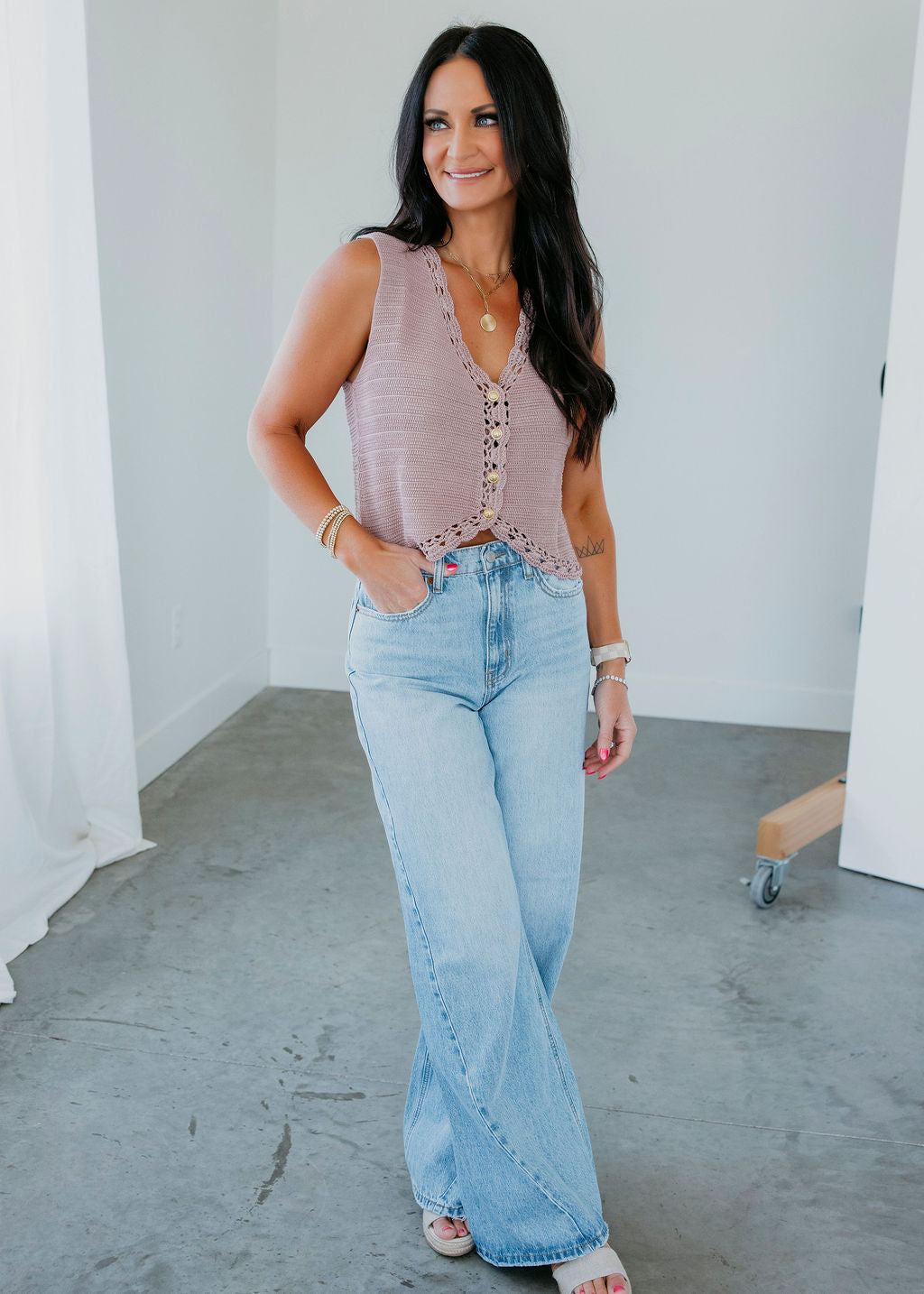 Cari Crochet Button Down Vest