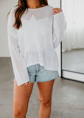 Star Crochet Knit Sweater